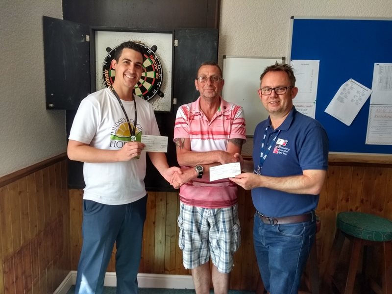 Lindsey Lodge Hospice Fundraiser Peter Dennis (left) is pictured with Mark Curtis (centre) of Butler’s and Barry Harteveld, Community and Events Fundraising Manager NE & Mids Blind Veterans UK (right).