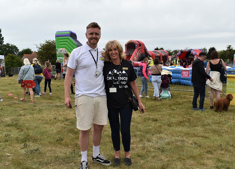Lindsey Lodge Chief Executive Karen Griffiths (right) is pictured with Deputy Chief Executive Tom Moody (left) at the Big Birthday Bash.