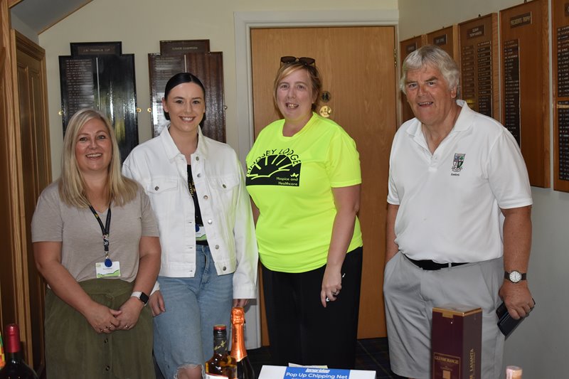 (Left to right): Lindsey Lodge Hospice & Healthcare’s Head of Fundraising Kirsty Walker and fundraisers Courtney Deans and Kathryn Stuart are pictured with Robin Peak of Elsham Golf Club at the event.