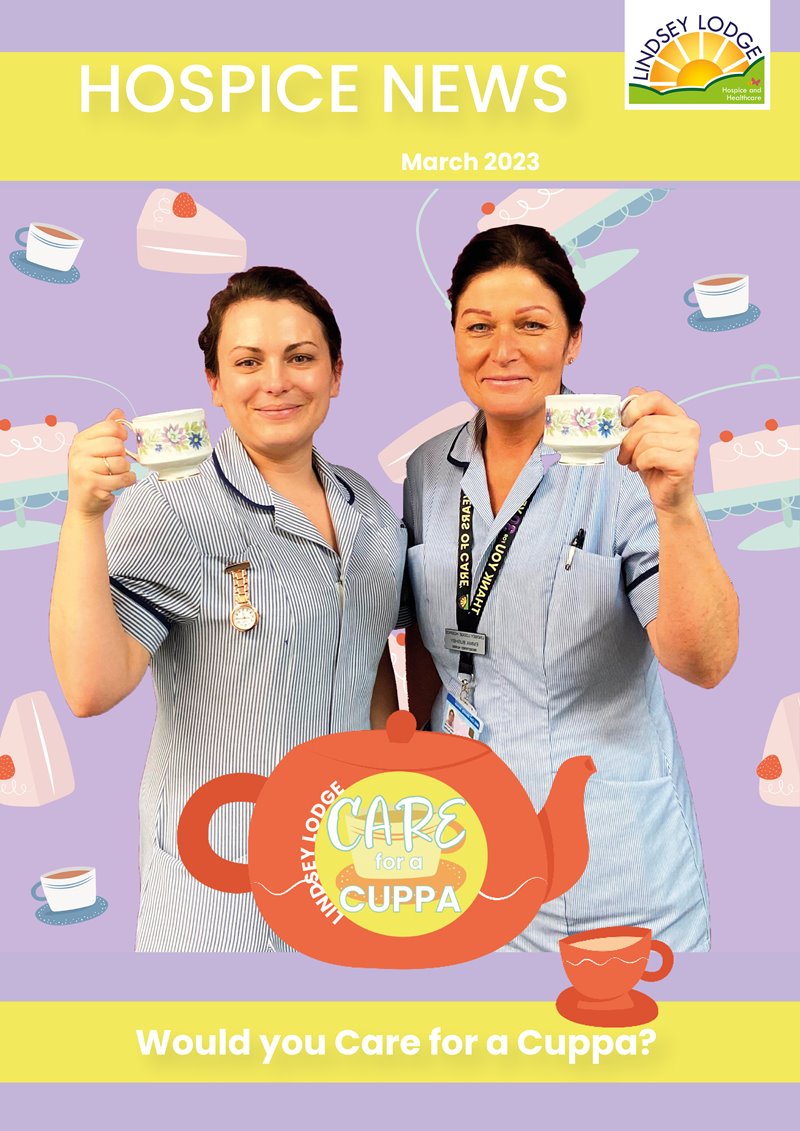 two nurses holding teacups on cover of newsletter