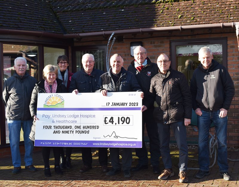 Winterton Iron Scunthorpe United Supporters Group Members are pictured at the Hospice, from left to right: David Griffin; Liz Cleary; Olga Parker; Steve Stubbins; Jim Balderson; Doug Parker; John Hoodless and Keith Parker.
