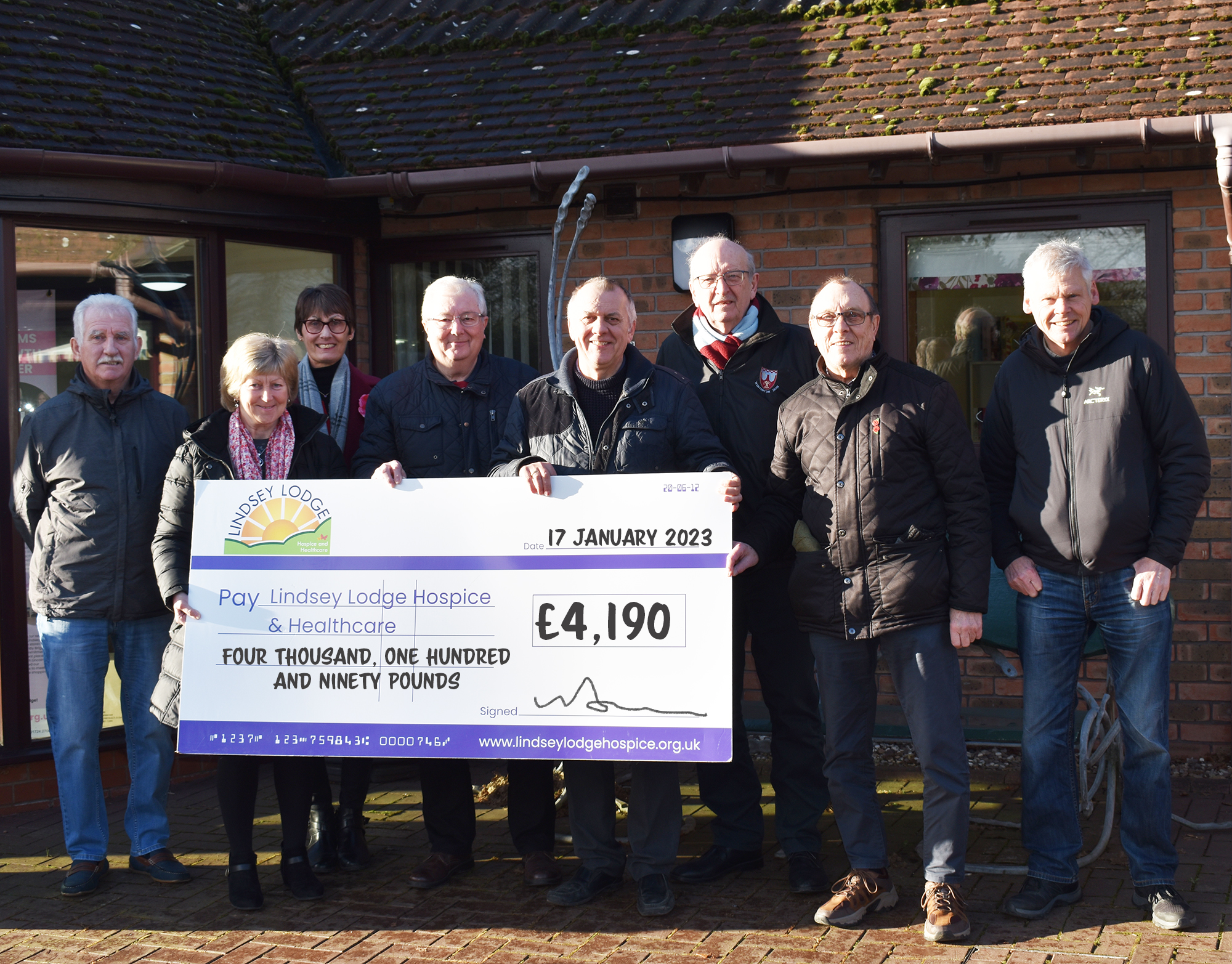 Winterton Iron Scunthorpe United Supporters Group Members are pictured at the Hospice, from left to right: David Griffin; Liz Cleary; Olga Parker; Steve Stubbins; Jim Balderson; Doug Parker; John Hoodless and Keith Parker.